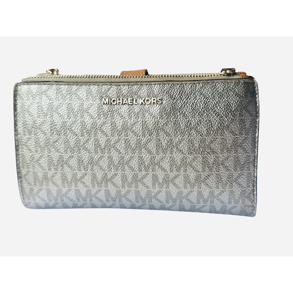 Michael Kors Adele Wallet Women OS Silver GUC Metallic Logo Smartphone Bifold